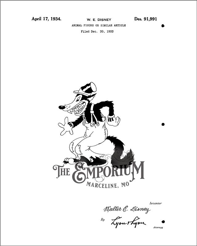 1934 Walt Disney Big Bad Wolf Patent Print - 8x10 - 97642-1 | Marceline Emporium